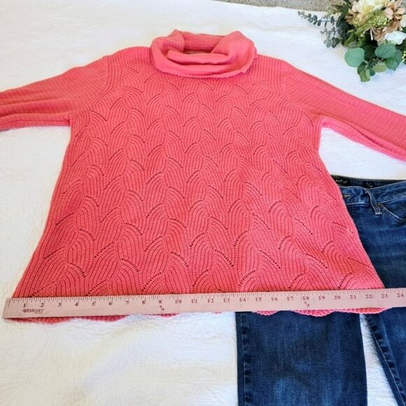 Chico’s 3 Women’s Size Large Coral Pink Knit Cowl Neck Sweater Long Sleeves - Picture 4 of 13